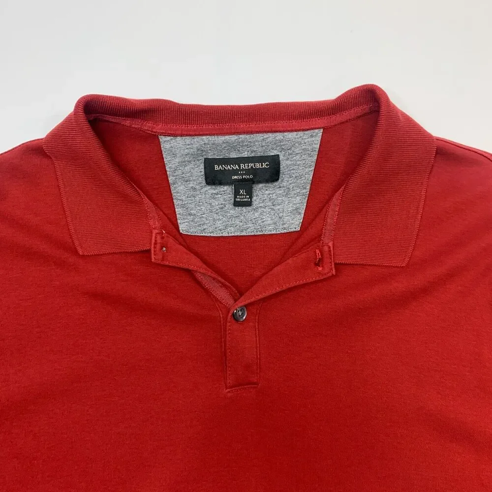 Banana Republic Polo Shirt Mens XL Extra Large Solid Red Soft Cotton Side Slits